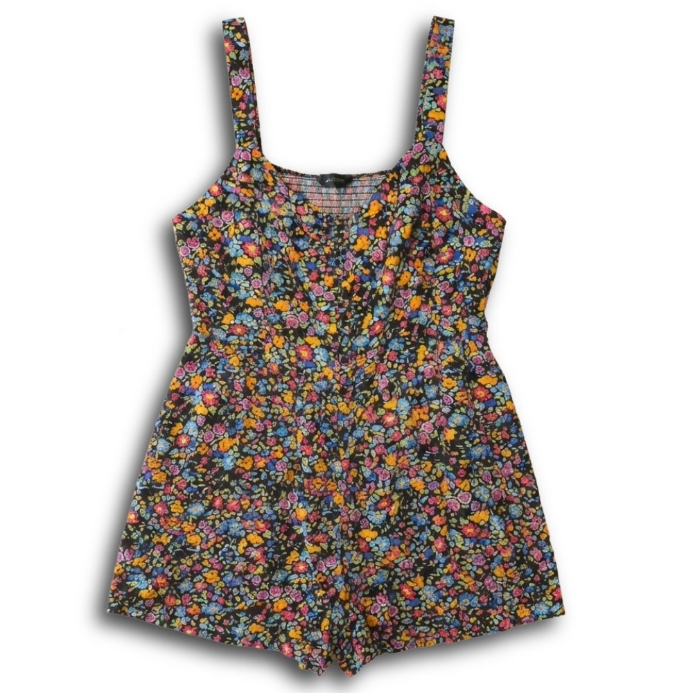Wild Fable Floral Smocked Button Front Romper Womens 3X Black Multi Color